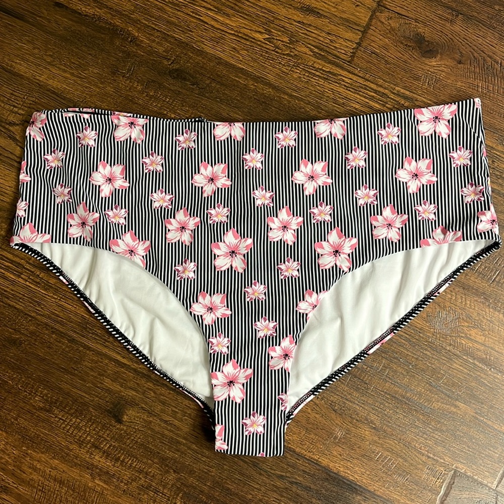 acx active women’s plus floral striped print bikini bottom size 3X